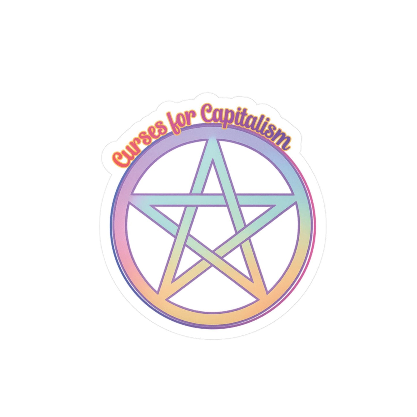 Curses for capitalism witch sticker rainbow pentacle protest decal