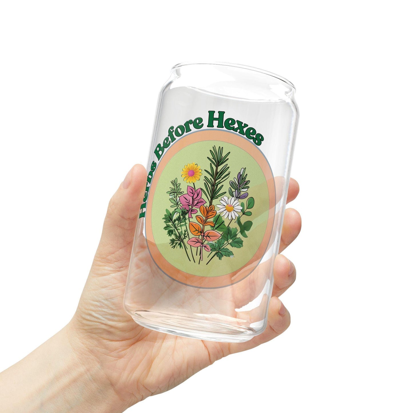 Herbs Before Hexes Glass Tumbler | Witchy Kitchen Decor, 16oz