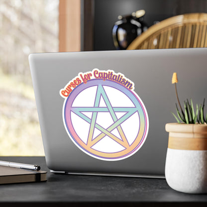 Curses for capitalism witch sticker rainbow pentacle protest decal