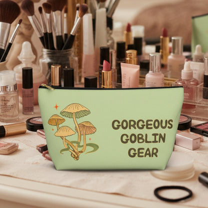 Goblin Gear Accessory Pouch: Mushroom Design, Gold Zipper