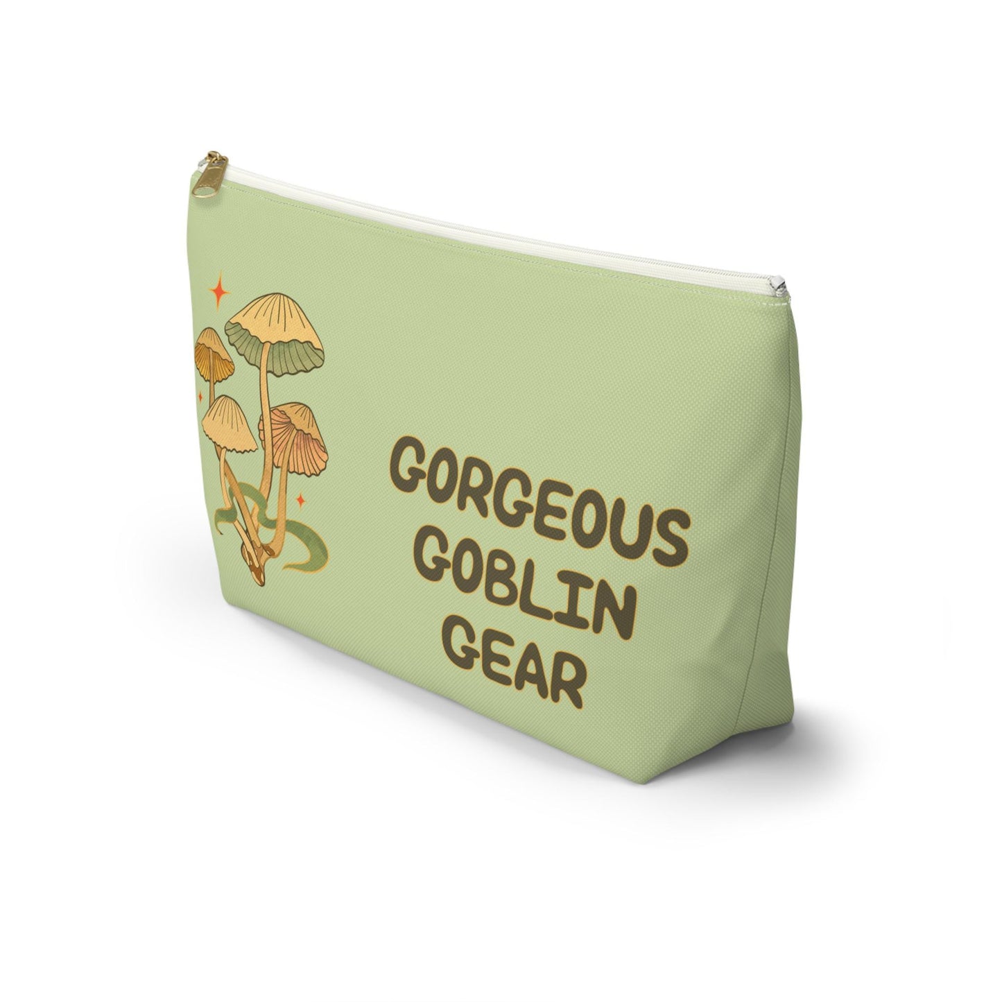 Goblin Gear Accessory Pouch: Mushroom Design, Gold Zipper