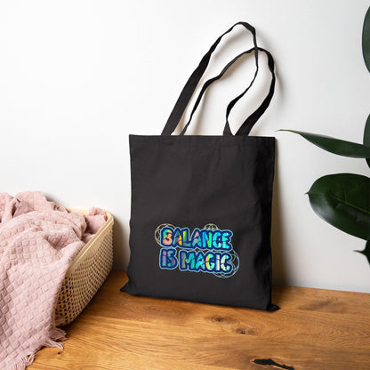 Balance Is Magic Witchy Cosmic Typography, Sacred Geometry Alchemy DND Goblin Gear Canvas Tote