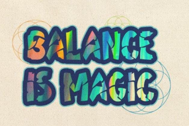 Balance Is Magic Witchy Cosmic Typography, Sacred Geometry Alchemy DND Goblin Gear Canvas Tote