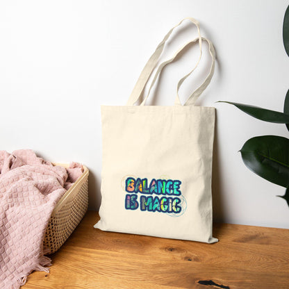 Balance Is Magic Witchy Cosmic Typography, Sacred Geometry Alchemy DND Goblin Gear Canvas Tote