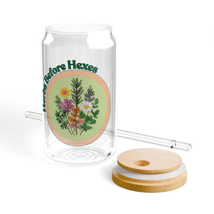 Herbs Before Hexes Glass Tumbler | Witchy Kitchen Decor, 16oz