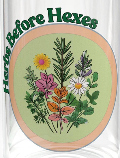 Herbs Before Hexes Glass Tumbler | Witchy Kitchen Decor, 16oz