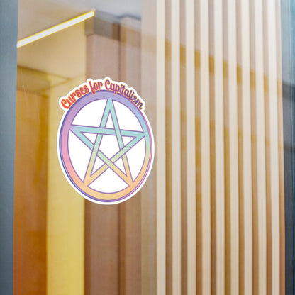 Curses for capitalism witch sticker rainbow pentacle protest decal