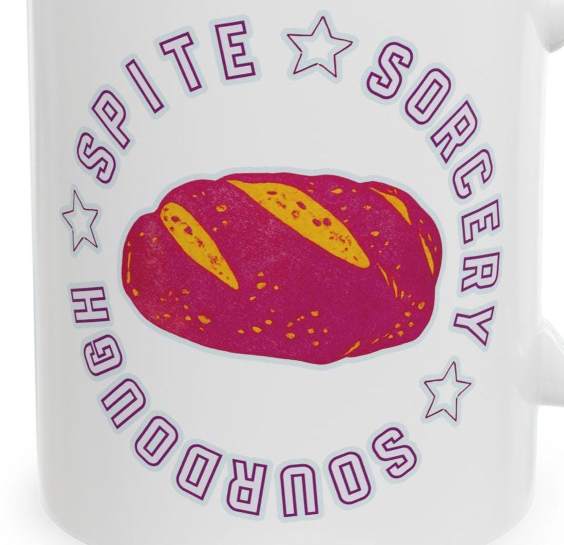 Spite Sorcery Sourdough Ceramic Mug | Kitchen Witch Bread Illustration