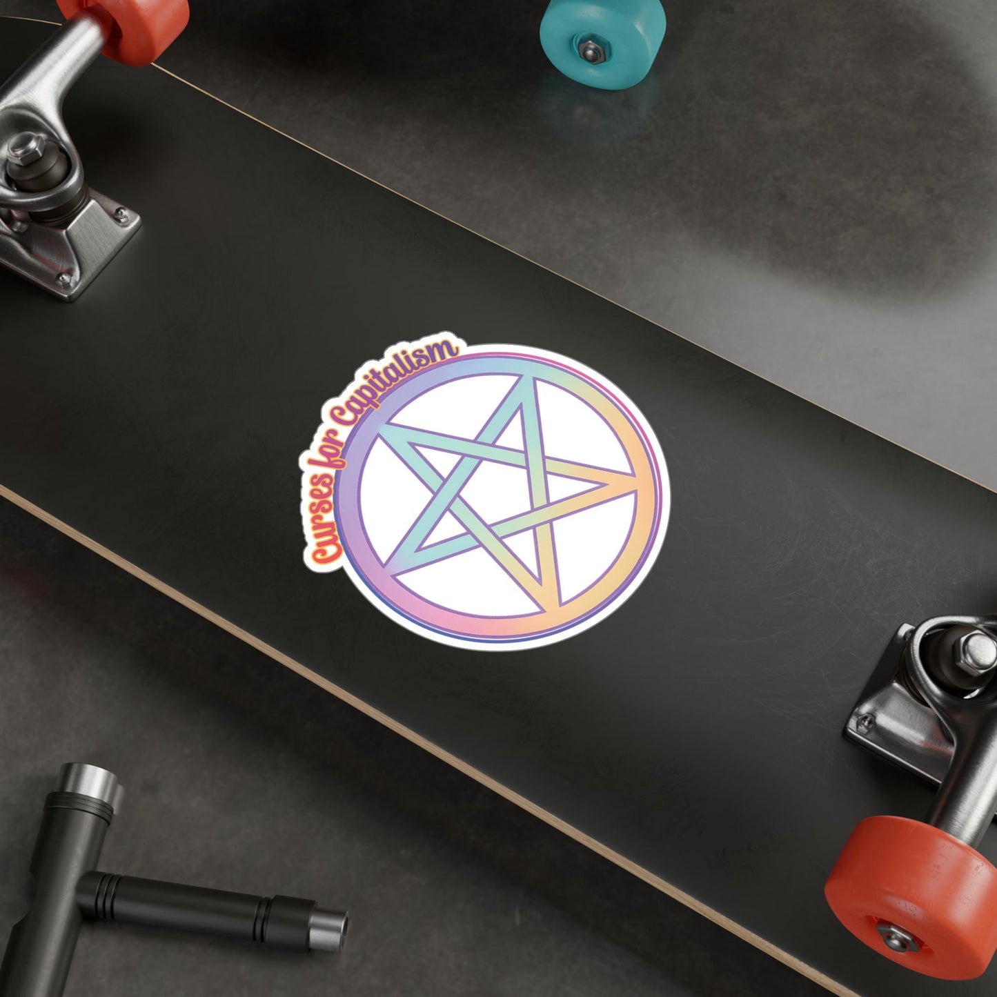 Curses for capitalism witch sticker rainbow pentacle protest decal